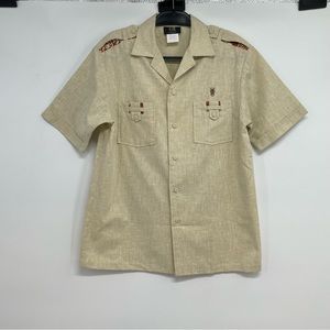 Vintage Iolani Executive Hawaiian Shirt Tan Cabana Cruise Shirt Size M